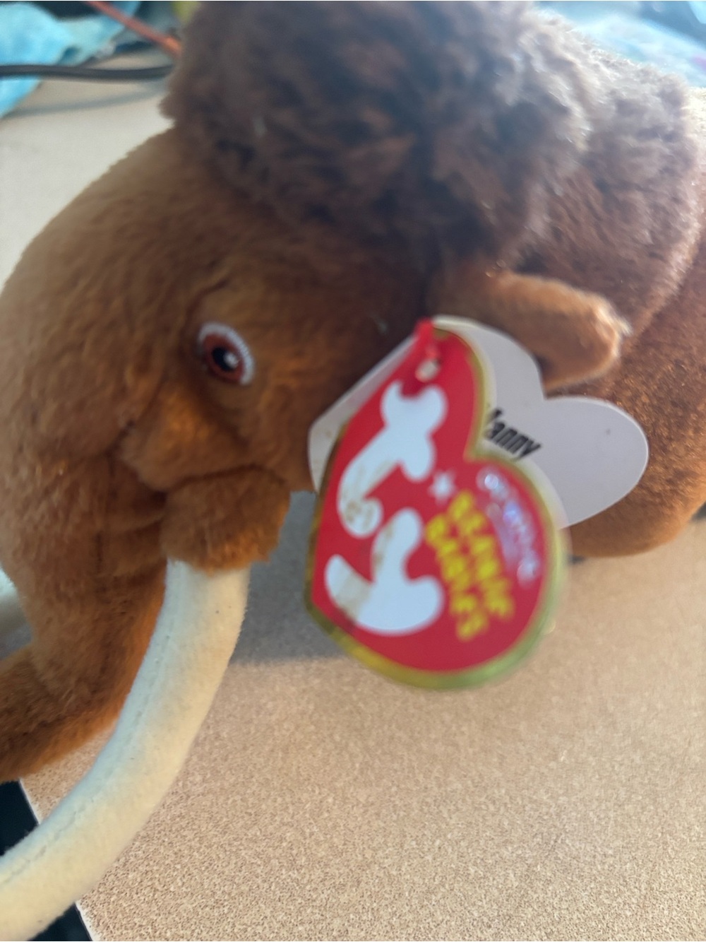 Ty Beanie Baby Brown Woolly Mammoth Plush with Cream Tusks “Manny” Circa 2009